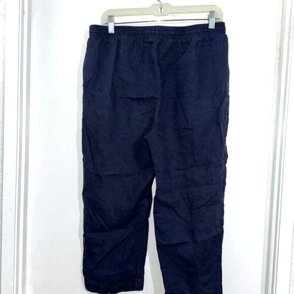 Ellen Tracy Linen Cropped Pants M Elastic Waistband - Picture 8 of 10